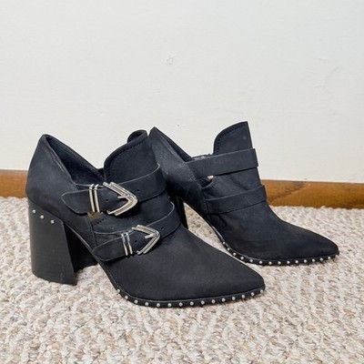 Gianni Bini Black Leather Studded Western Ankle Boots Block Heel Pointed Toe 9M