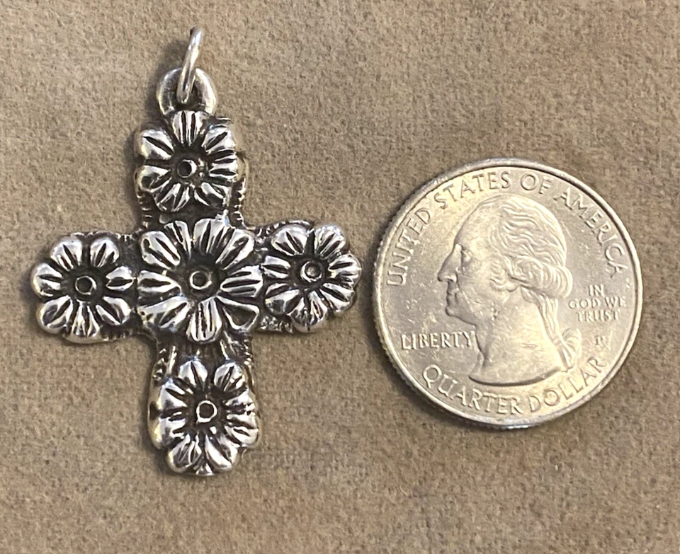 James Avery Sterling Silver Margarita Flower Cross Pendant Retired 12 grams - Image 2 of 4