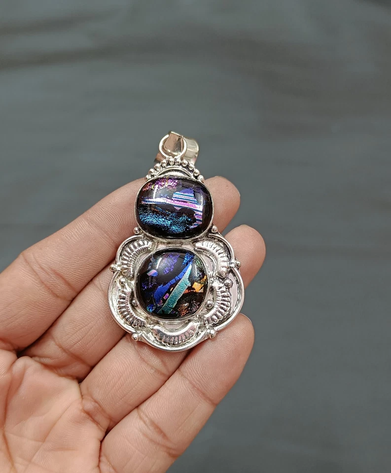 Hermoso colgante de vidrio americano de plata de ley colgante de regalo para ella Foto 4 de 4