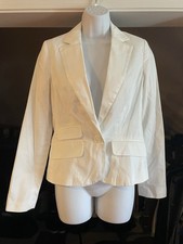 NWT American Eagle Women's White Blazer Jacket Satin Stripe Collar Button Sz XS