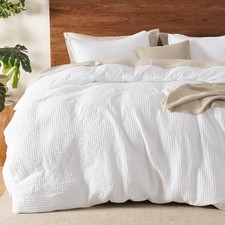 Waffle Weave Duvet Cover Set Queen Size,Soft Breathable Queen 90" 90" White