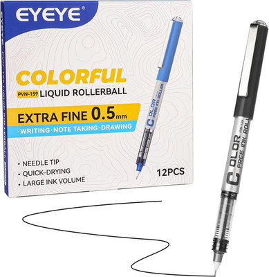 Black Rollerball Pens 0.5Mm Needle Tip, 12 Pack Extra Fine Point Roller Ball Pen