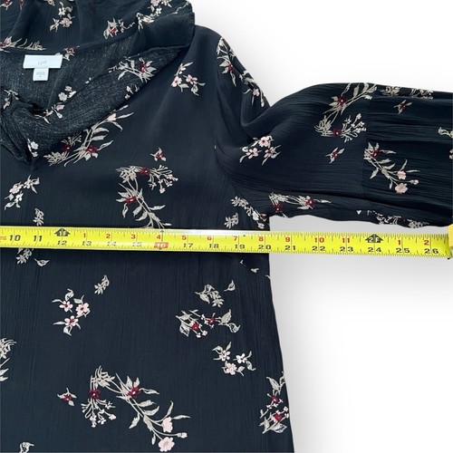 J Jill Top Damen Größe M Bluse Schwarz Crinkle Blumen Langarm Rüschen V-Ausschnitt - Bild 9 von 10