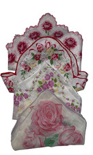 4 Vintage Cotton Floral Handkerchiefs Chic Cottage Pinks Purple And Reds - LOT