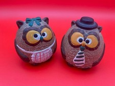 Vintage MCM Mr.  Mrs. Owl Ceramic Piggy Banks - 4.5" Tall