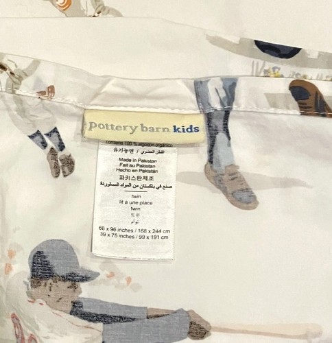 Pottery Barn Kids Baseball Scenes White Twin Flat Sheet 100% Cotton 66" x 96" - Picture 2 of 2