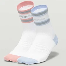 Lululemon Tale to Tell Quarter Sock 2 Pack White Pink Blue Linen Sz M/L 7.5-10