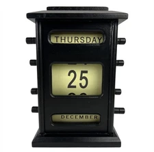 Black Pagoda Wooden Perpetual Desk Calendar • Mechanical Block & Scroll Style