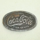 Vintage Coca-Cola Belt Buckle Five Cents Oval Metal Classic Soda Advertising