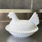 Vintage Indiana Glass Milk Glass Hen on Nest Beaded Edge