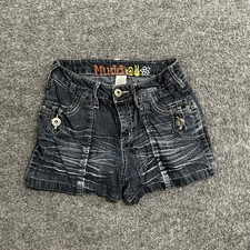 Mudd Denim Shorts Girls Size 14 Dark Wash Stretch Casual Embroidered Pockets