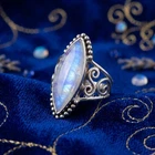 925 Sterling Silver Rainbow Moonstone Ring Marquise Gemstone Jewelry