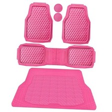 Heavy Duty Rubber Hot Pink Car Floor Mats  Full Set Hot Pink with Cargo Liner
