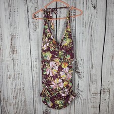 Swimsuits For All Size 16 Swim Dress Floral Maroon Halter Padded Bra Ruched