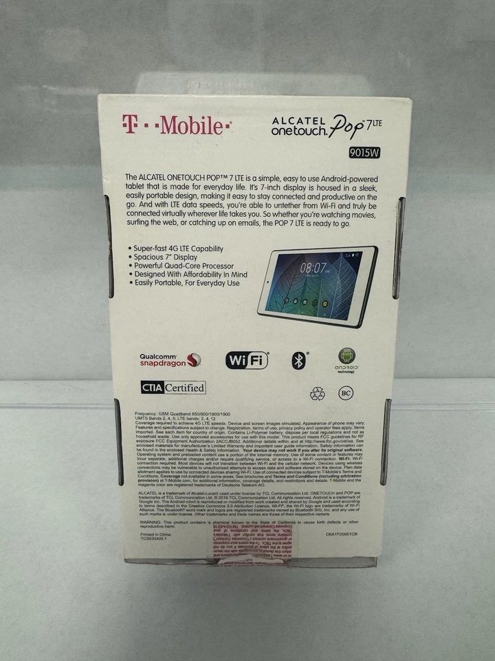 New Alcatel One Touch Pop 7" Tablet 4G 9015W T-Mobile 8GB White - Open Box - Image 2 of 4