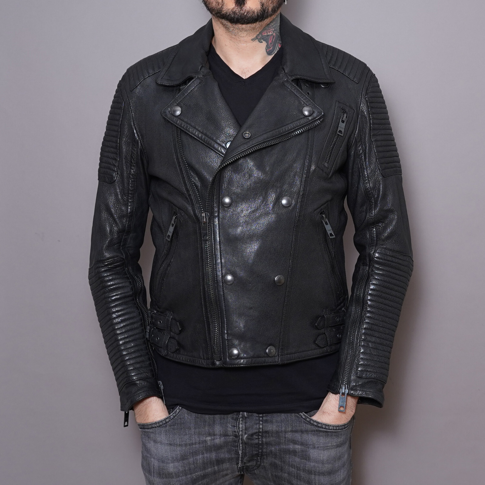 BURBERRY Leather Jacket LARGE Mens Black Brit Biker Runway Prorsum L Grail thumbnail 23