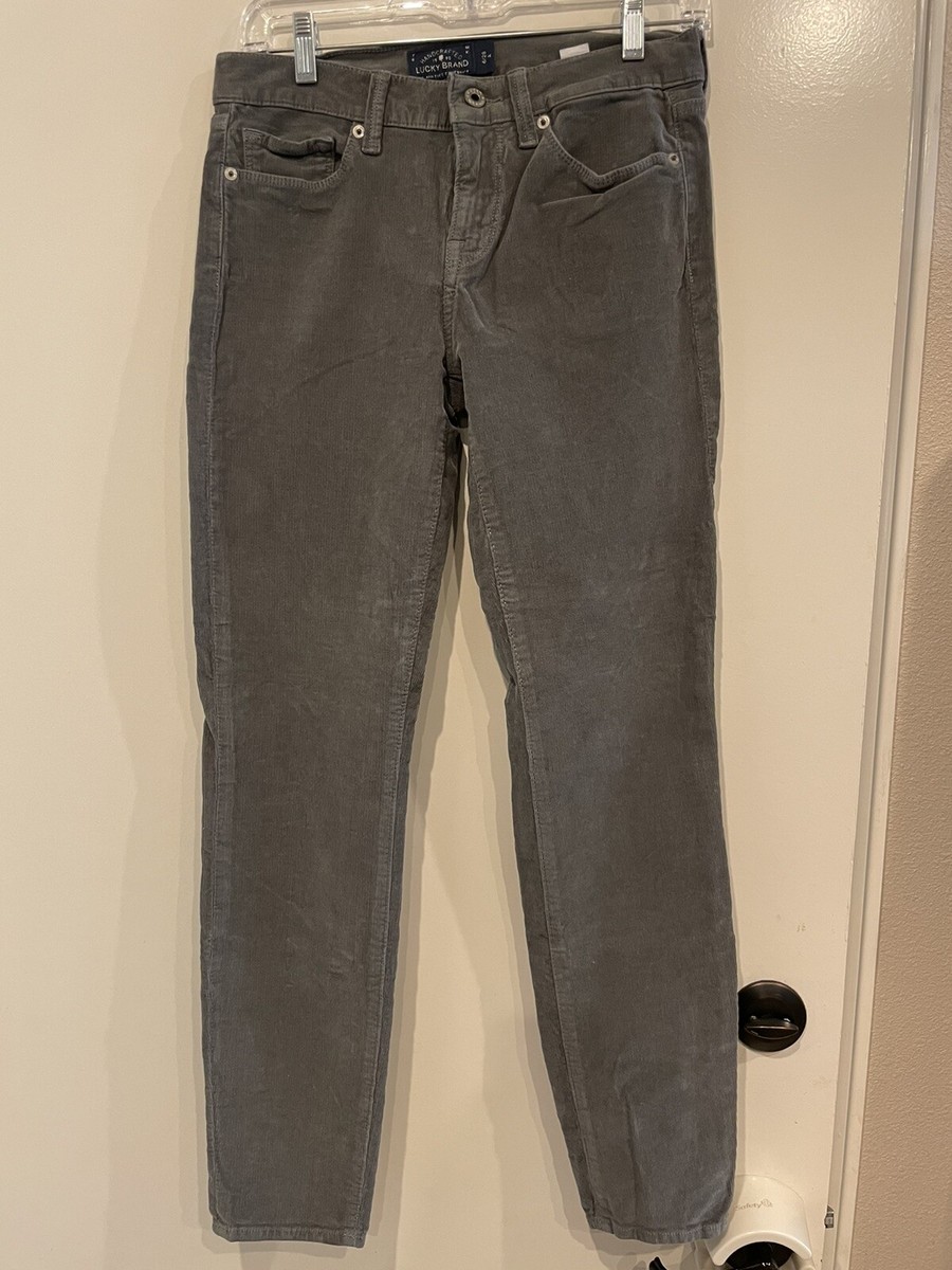EUC Lucky Brand Sofia Skinny Corduroy Gray Pants Mid Rise Womens