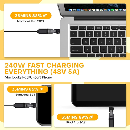 240W Magnetischer USB C Adapter 2 Stück Rechter Winkel Drehbare Spitze für Macbook Handy - Bild 4 von 12