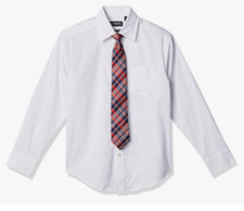 Chaps Boys XL (18/20) Husky Shirt & Tie Set Stretch White W/ Red/Blue Clip On