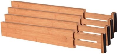 Bamboo Kitchen Drawer Dividers Organizers Adjustable Set of 4, 14-17'' Expandable