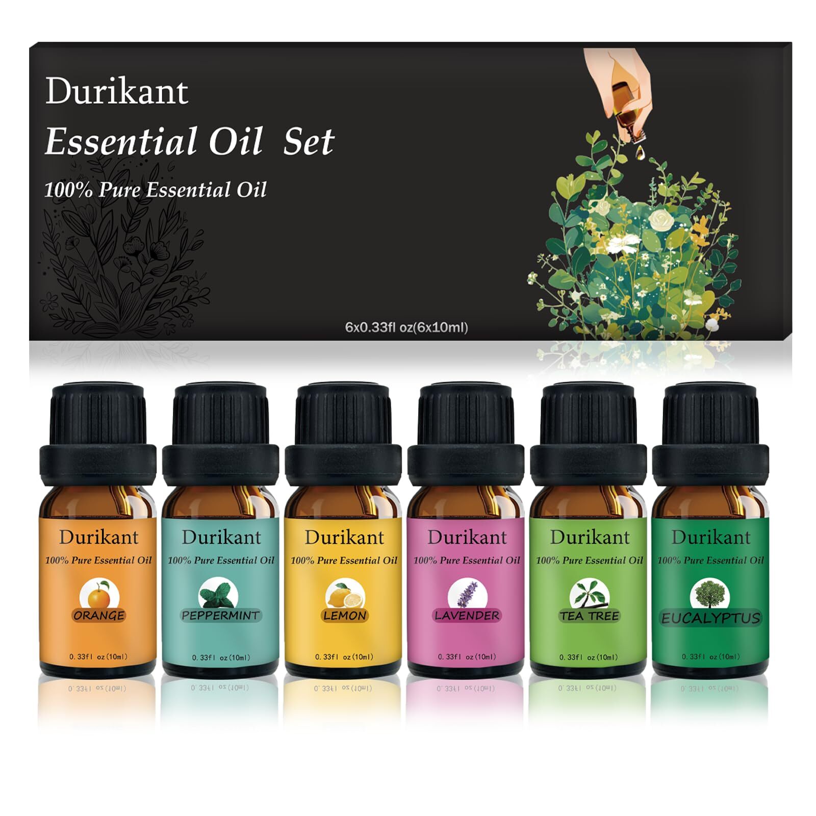 Durikant Essential Oil Set，100% Pure Natural，10ml for 6 Pack，Tea Tree Oil Euc...