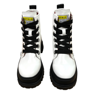 Buffalo London ASPHA HI レースアップ アンクルブーツ Buffalo London Aspha Lace Up Hi Booties Vegan Leather Sz 7.5 White