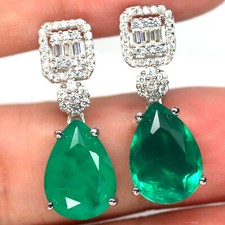 Forest Green Doublet Emerald  Cubic Zirconia Earrings 925 Sterling Silver
