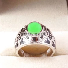 Jade Oval Cut Gemstone With 925 Sterling Silver Ring For Men's #B166
