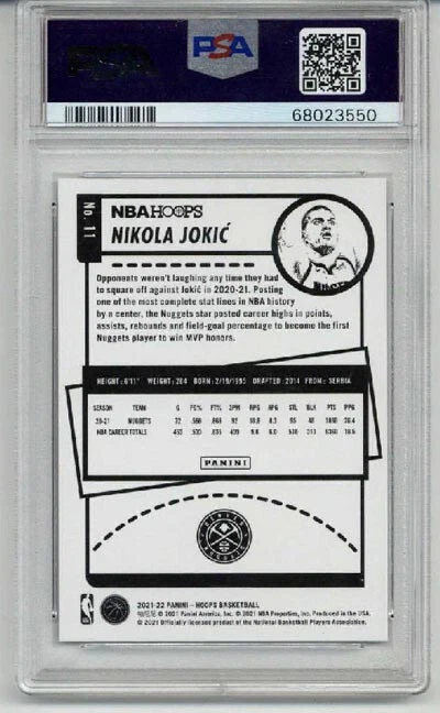 2021 PANINI NBA HOOPS SILVER #11 NIKOLA JOKIC LE 83/199 NUGGETS PSA 10 LOW POP - Image 2 of 2