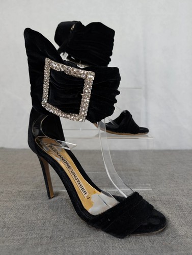 Alexandre Vauthier Yasmin Stiletto Shoes Black Velvet UK 4.5 Rhinestone Buckle