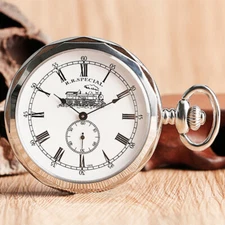 Men Vintage Mechanical Pocket Watch Wind Up Open Face Silver Roman Numerals Dial