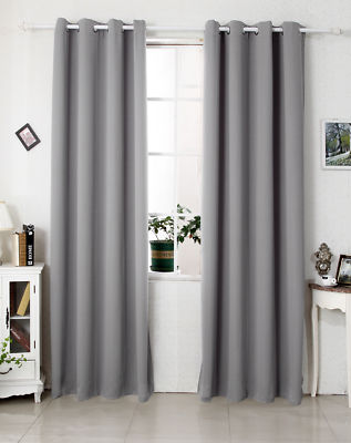 2er Set Gardinen blickdicht Thermo Vorhang mit Ösen 135x245cm Grau VH5877dg-2