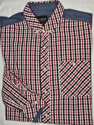 Mens Reserved Long Sleeve Plaid Button Front Shirt Size Large - EUC