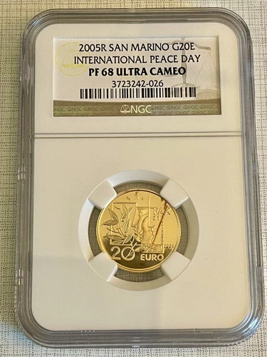 San Marino 2005 International Peace day 20 Euro Gold NGC PF68 UC Sku# 4225