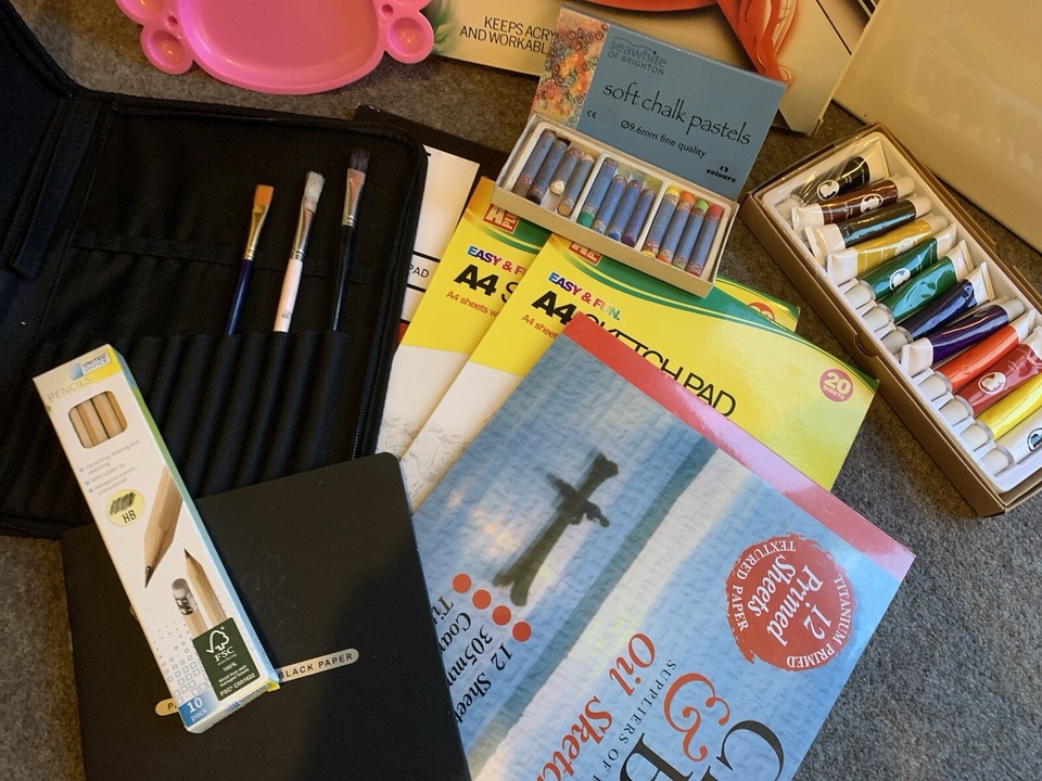 Art Supplies Art Job Lot Bundle Sketch Pads Paint Palette Brush some