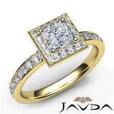 Micro Pave Set Cathedral Halo Princess Diamond Engagement Ring GIA E VS1 1.17Ct
