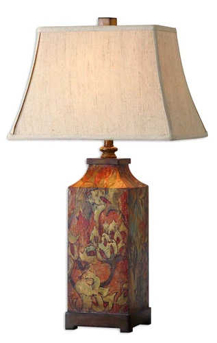 Colorful Flowers Floral Accent Table Lamp Walnut Finish Details Uttermost 27678 - Picture 1 of 5
