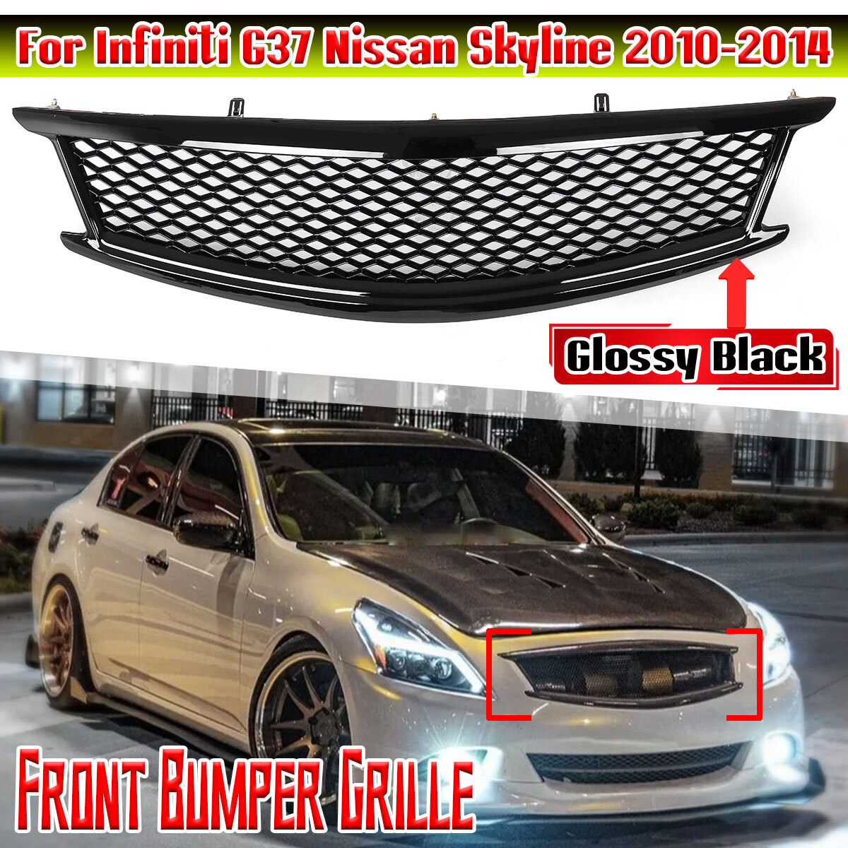 Front Honeycomb Mesh Grille For Infiniti G37 Nissan Skyline 2010