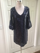 NWT Lulus  Navy Blue Sequin Slit 3/4 Sleeve  Dress XS