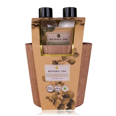 BOTANIC SPA Badeset mit Holzeimer   Duschgel, Bodylotion & Seife im Geschenkset
