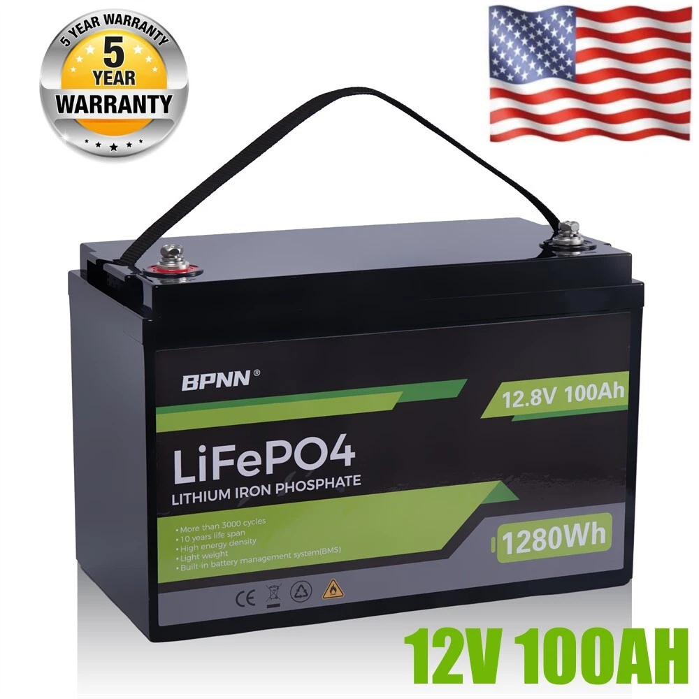 LiFePO4 Battery 12V 100Ah Up to 7000 Deep Cycle Lithium Iron Phosphate  autoBattery with BMS for Campers RV Solar Marine Energy Power Supply