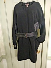 Kenar Leather Poly Blend Doman Sleeve Jacket Coat Women Black 6