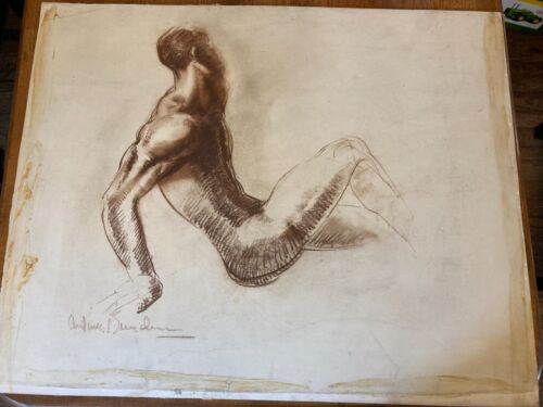 MID CENTURY MODERN MALE PHYSIQUE NUDE DRAWING - ARTIST SIGNED GAY INTERESTS - Photo 1/6