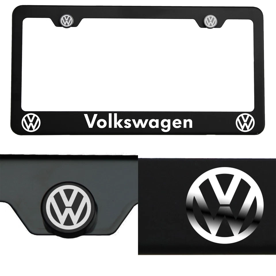 Matte Black Laser Etched Fit Volks Vw Mirror License Plate Frame Cover Holder - Image 3 of 4