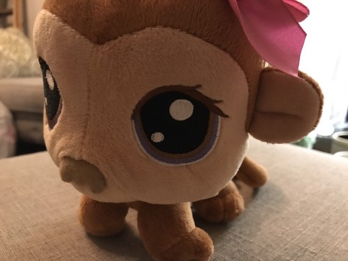littlest pet shop bobblehead monkey plush brown purple eyes pink