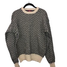Vintage NORDSTROM Black Ivory 100 Scottish Shetland Wool Pullover Sweater Sz M