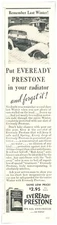 Print Ad Eveready Prestone All Anti-Freeze No Water 1934 1/3-Page Advertisement