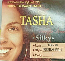1 Pack 16" TASHA Premium Quality 100% Human Silky Weave Extension Hair Color # 1