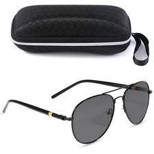 Large 60mm Black Frame Polarized Aviator Sunglasses with Photochromic Lens - Men