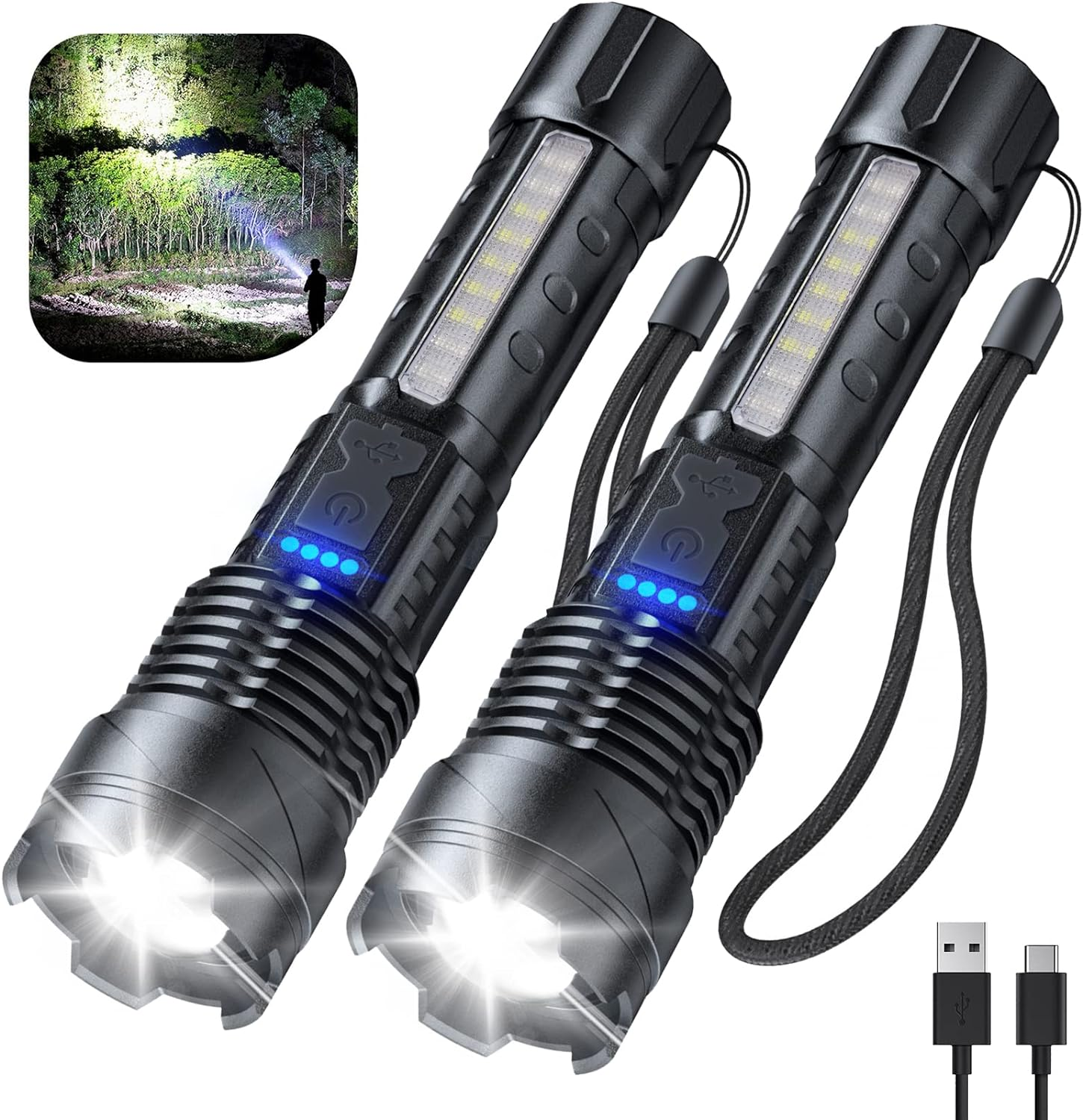 Flashlight High Lumens Rechargeable 2 Pack, 990000 Lumen Super Bright Led Flashl
